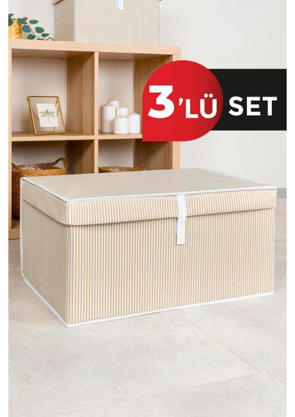 3'lü Kapaklı Çok Amaçlı Hurç ve Kutu, 60X40X30 Cm, Kahverengi