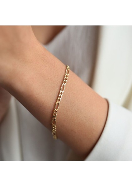 Altın Kaplama Figaro Model Kadın Kolye ve Bileklik Set