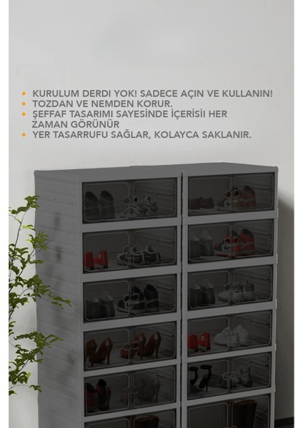 6 Katlı Katlanabilir Ayakkabılık, Modüler ve Portatif Düzenleyici, Antrasit Renk modelleri