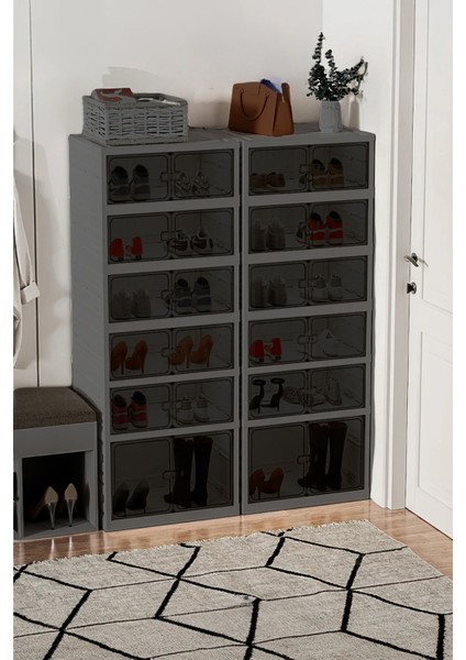 6 Katlı Katlanabilir Ayakkabılık, Modüler ve Portatif Düzenleyici, Antrasit Renk fırsatları