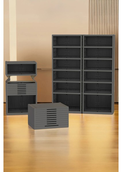 6 Katlı Katlanabilir Ayakkabılık, Modüler ve Portatif Düzenleyici, Antrasit Renk