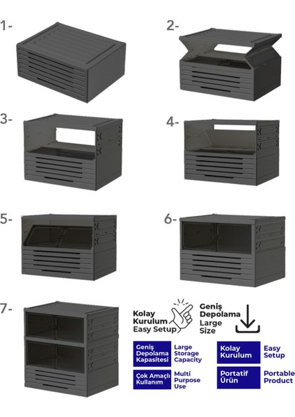 6 Katlı Katlanabilir Ayakkabılık, Modüler ve Portatif Düzenleyici, Antrasit Renk