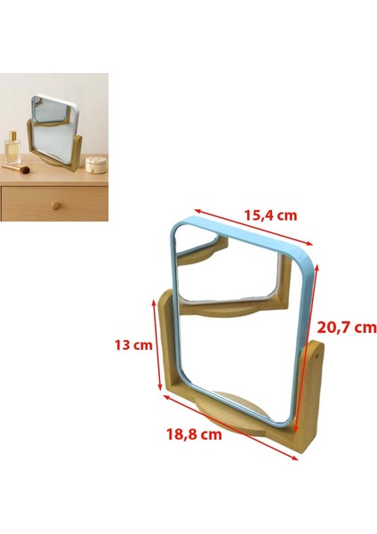 Bambu Ahşap Standlı Çift Yönlü 360° Dönen Plastik Çerçeveli Ayna El Tıraş Makyaj Vb. Aynası Büyük Boy Dikdörtgen Ayna (1 Adet) fiyatları