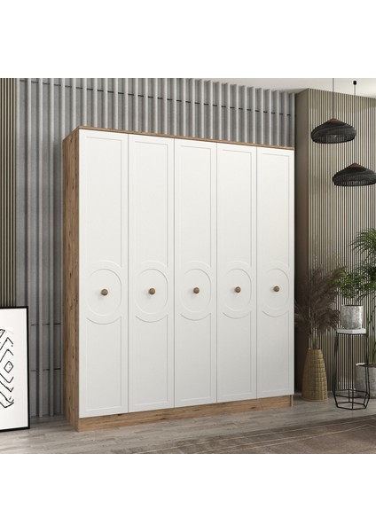 Luna 5 Kapaklı Bazalı Gardırop Tamamı Mdf