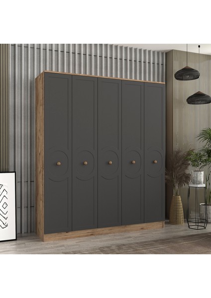 Luna 5 Kapaklı Bazalı Gardırop Tamamı Mdf