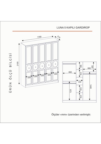 Luna 5 Kapaklı Bazalı Gardırop Tamamı Mdf fırsatları