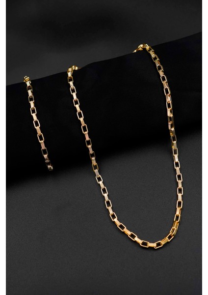 Altın Kaplama Kadın Zincir Kolye ve Bileklik Seti