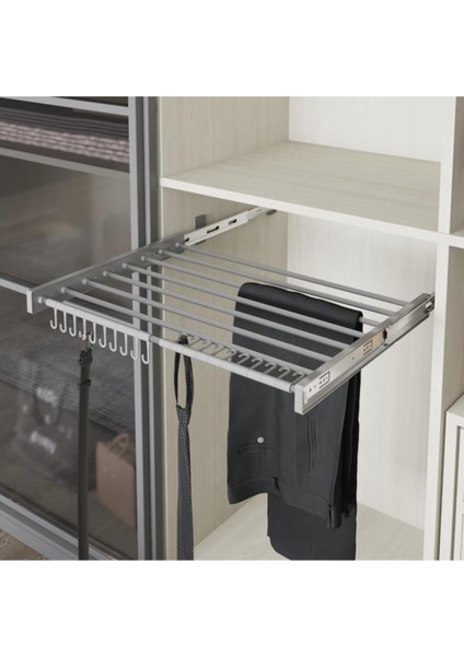 Gri Teleskopik Raylı Pantolonluk, 45CM, Plastik Kapaklı, Pratik ve Şık Tasarım