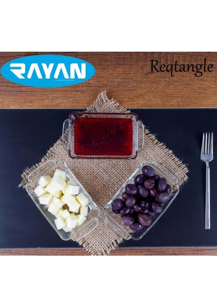 Rayan Reqtangle Tekli Dikgörtgen Cam Kahvaltılık
