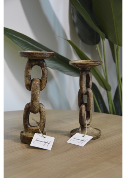 2 Li Dekoratif Zincir Şamdan Obje