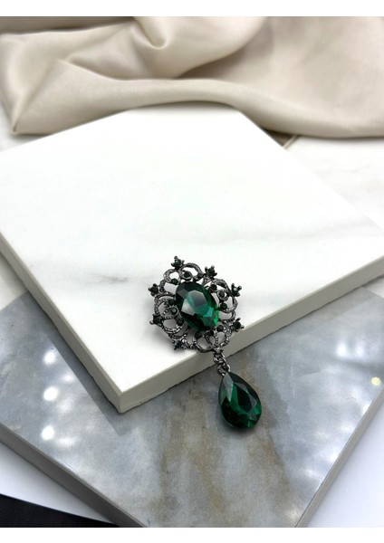 Zümrüt Yeşili Taşlı Vintage Tasarım Broş Yaka Iğnesi fiyatları