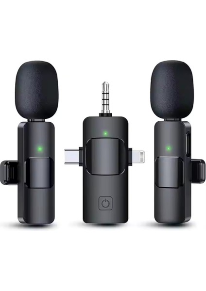 PL-2452 2 Adet Type-C, Lightning, Aux Girişli Mini Yaka Mikrofonu