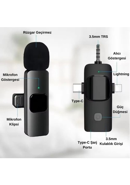 PL-2452 2 Adet Type-C, Lightning, Aux Girişli Mini Yaka Mikrofonu fiyatları