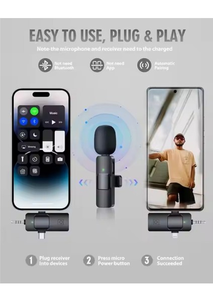 PL-2452 2 Adet Type-C, Lightning, Aux Girişli Mini Yaka Mikrofonu modelleri