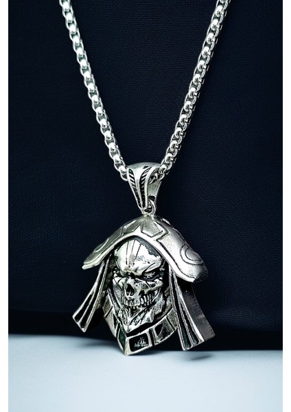 Gümüş Kaplama Krom-Çelik Erkek Kolye Ölüm Meleği Azrail Death Angel Madalyon