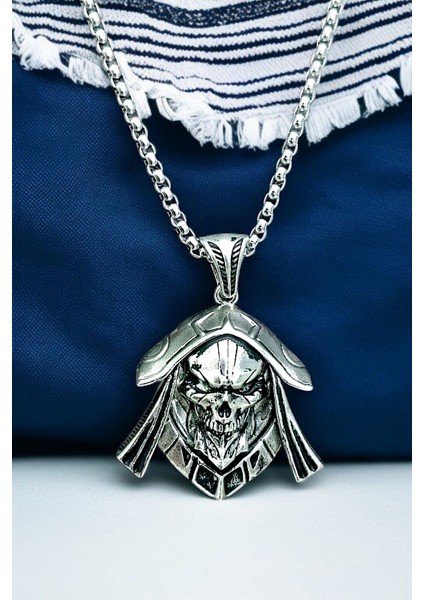 Gümüş Kaplama Krom-Çelik Erkek Kolye Ölüm Meleği Azrail Death Angel Madalyon modelleri