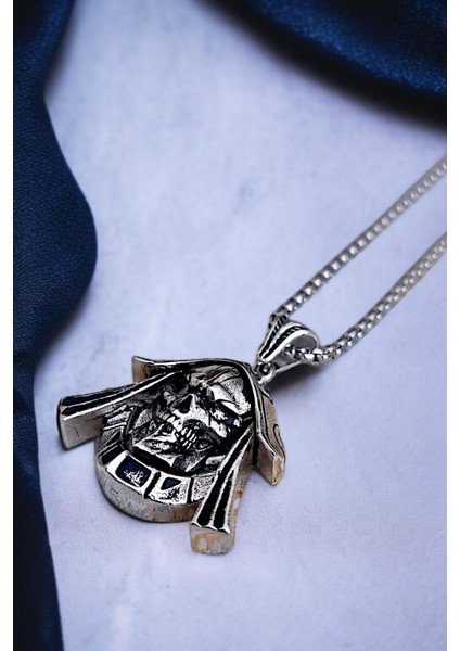 Gümüş Kaplama Krom-Çelik Erkek Kolye Ölüm Meleği Azrail Death Angel Madalyon fırsatları