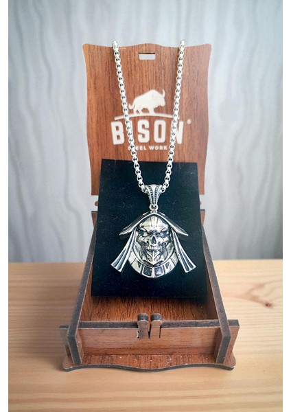 Gümüş Kaplama Krom-Çelik Erkek Kolye Ölüm Meleği Azrail Death Angel Madalyon