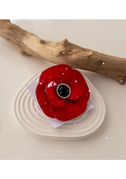 Büyük Kırmızı Gelincik Tasarım Broş Yaka Iğnesi