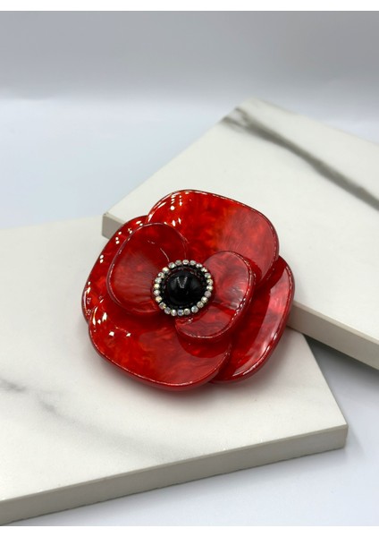 Büyük Kırmızı Gelincik Tasarım Broş Yaka Iğnesi fiyatları