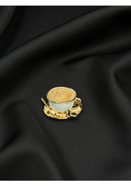Gold Detaylı Mineli Kahve Fincanı Figürlü Broş Yaka Iğnesi fiyatları