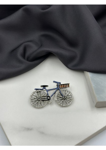 Mavi Mineli Taşlı Bisiklet Figürlü Broş Yaka Iğnesi modelleri