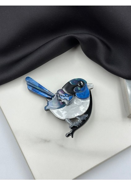 Mavi Mineli Kuş Figürlü Broş Yaka Iğnesi fiyatları