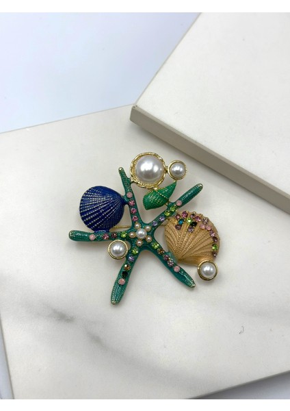 Deniz Yıldızı Inci Detaylı Vintage Tasarım Broş Yaka Iğnesi fiyatları
