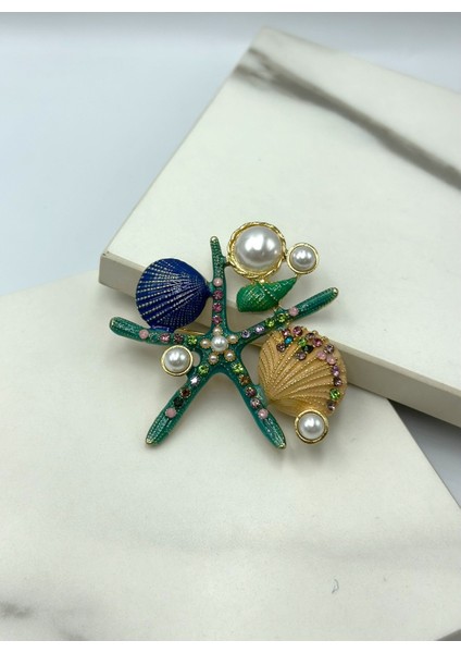Deniz Yıldızı Inci Detaylı Vintage Tasarım Broş Yaka Iğnesi modelleri