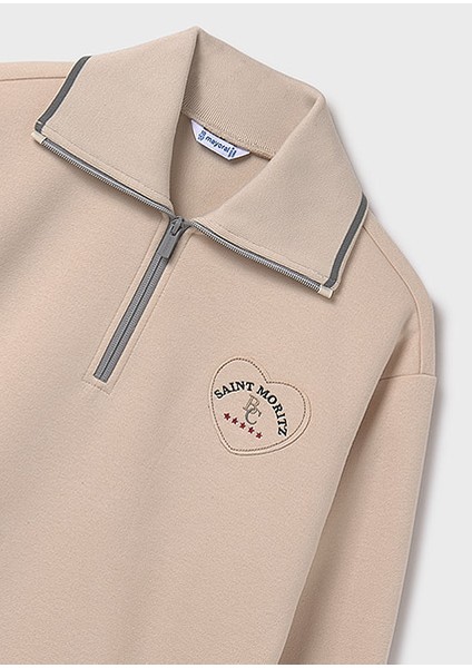 Bej Kız Çocuk Yaka Fermuarlı Spor Elbise 7912 modelleri