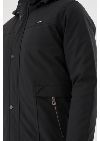 Erkek Siyah %100 Su ve Rüzgar Geçirmez Kürklü Çıkartılabilir Kapüşonlu Mont&kaban fırsatları