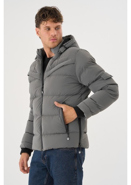 Erkek Gri Su ve Rüzgar Geçirmez Kürklü Çıkartılabilir Kapüşonlu Mont&kaban fiyatları