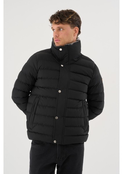 Erkek Siyah Su ve Rüzgar Geçirmez Yükseltilebilir Yaka Kürklü Mont&kaban fırsatları