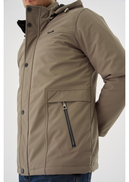 Erkek Krem %100 Su ve Rüzgar Geçirmez Kürklü Çıkartılabilir Kapüşonlu Mont&kaban fırsatları