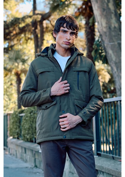 Erkek Yeşil Pamuk Polyester Karışımlı Kürklü Çıkartılabilir Kapüşonlu Mont&kaban fiyatları