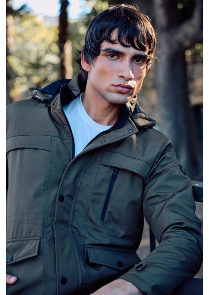 Erkek Yeşil Pamuk Polyester Karışımlı Kürklü Çıkartılabilir Kapüşonlu Mont&kaban fırsatları