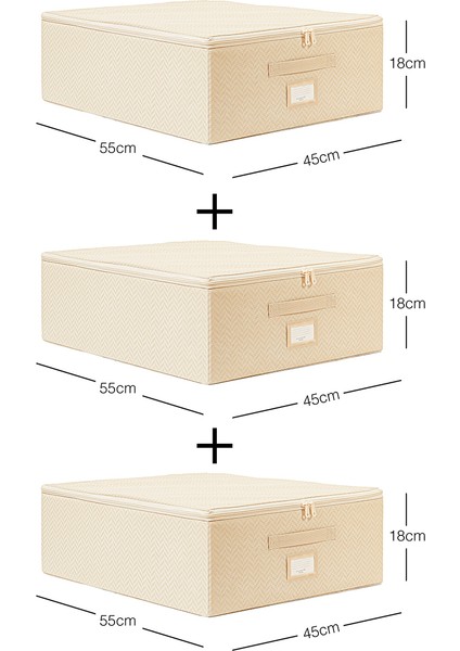 Bej Balıksırtı Baza Altı Valiz Düzenleyici 45X55X18, 3'lü Set modelleri