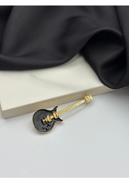 Siyah Mineli Elektro Gitar Figürlü Broş Yaka Iğnesi