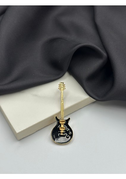 Siyah Mineli Elektro Gitar Figürlü Broş Yaka Iğnesi modelleri