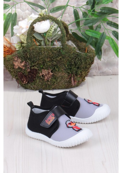 3453 Gz Ördek Figürlü Anaokulu Kreş Ev Erkek Çocuk Keten Panduf Ayakkabı