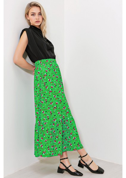 Kadın BDART Esnek Bel ile Dokulu Uzun Triko Etek Yeşil fiyatları