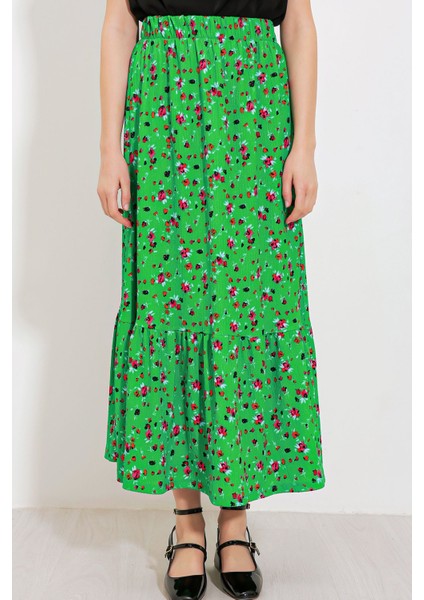 Kadın BDART Esnek Bel ile Dokulu Uzun Triko Etek Yeşil modelleri