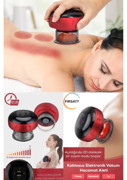 Şarjlı Elektronik Vakum Hacamat Aleti Masaj Isı Terapisi ve Hacamat Kablosuz Akıllı Ekranlı Hacamat