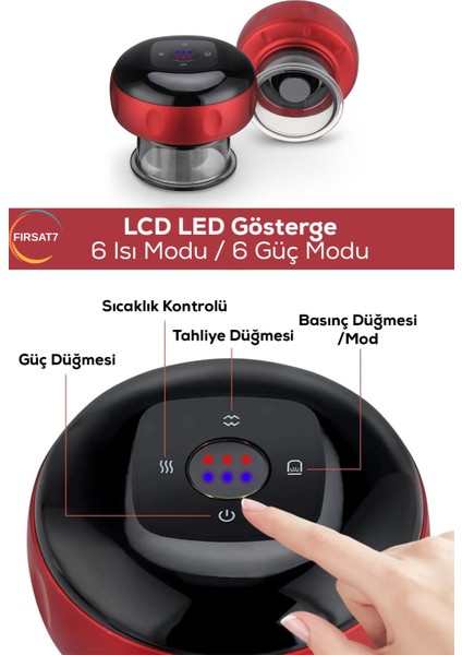 Şarjlı Elektronik Vakum Hacamat Aleti Masaj Isı Terapisi ve Hacamat Kablosuz Akıllı Ekranlı Hacamat