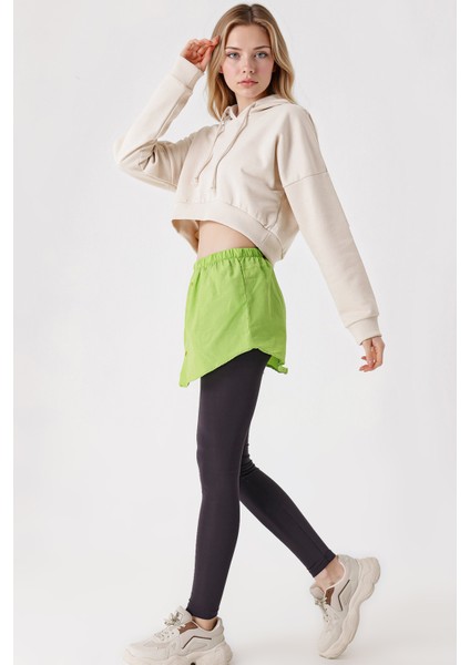 Kadın BDART Butonlu Kapüşonlu Rahat Kesim Crop Hoodie Orman Yeşili modelleri