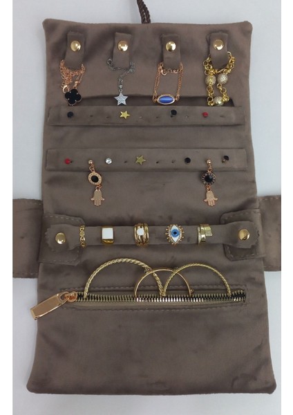 Katlanabilir Rulo Takı Çantası, Seyahat ve Günlük Kullanım Için Sütlü Kahve