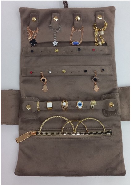 Katlanabilir Rulo Takı Çantası, Seyahat ve Günlük Kullanım Için Sütlü Kahve modelleri