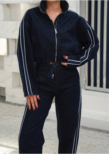 Kadın Denim Raşelli Ceket-Palazzo Pantolon Kot Takım fiyatları