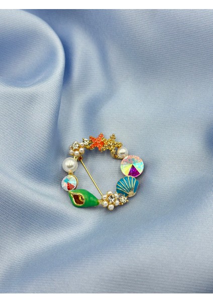 Kumsal Konseptli Rengarenk Inci Detaylı Tasarım Broş Yaka Iğnesi modelleri