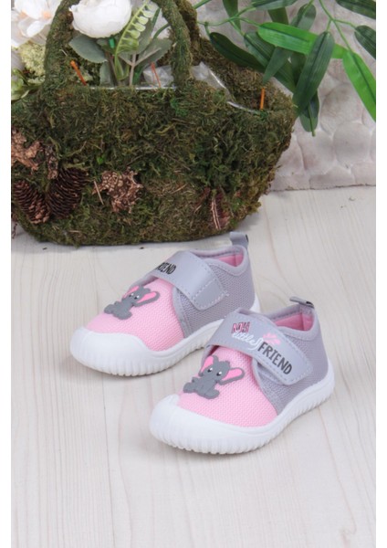 3448 Gz Fil Figürlü Anaokulu Kreş Ev Kız Çocuk Keten Panduf Ayakkabı modelleri